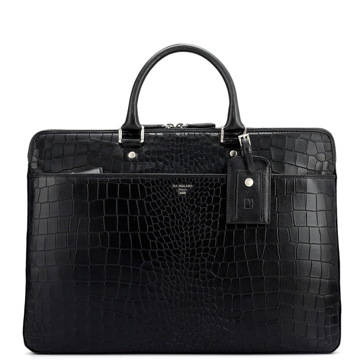 Croco Franzy Leather Laptop Bag - Black