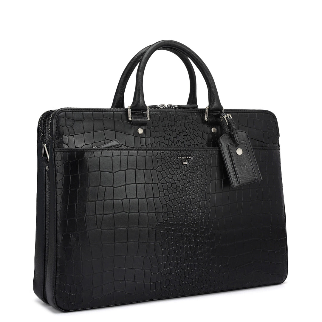 Croco Franzy Leather Laptop Bag - Black