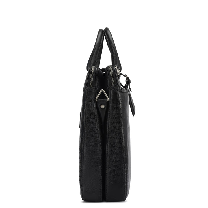 Croco Franzy Leather Laptop Bag - Black