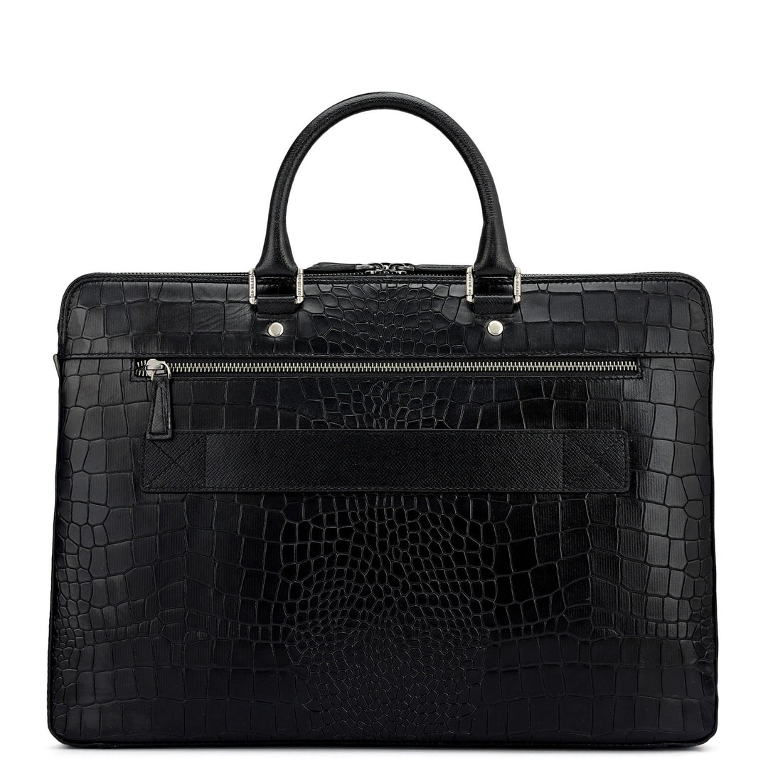 Croco Franzy Leather Laptop Bag - Black