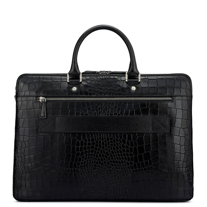 Croco Franzy Leather Laptop Bag - Black