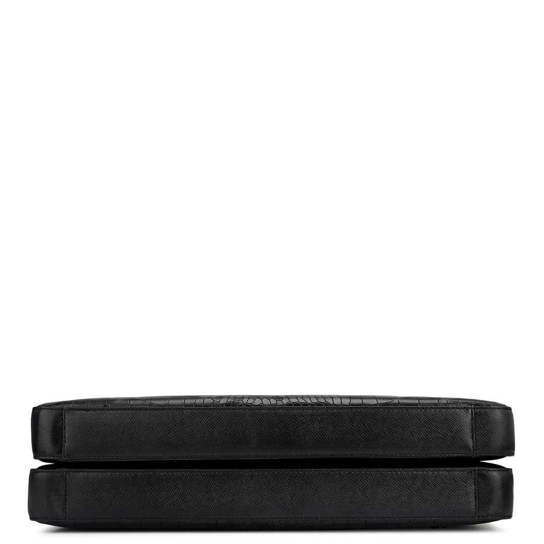 Croco Franzy Leather Laptop Bag - Black
