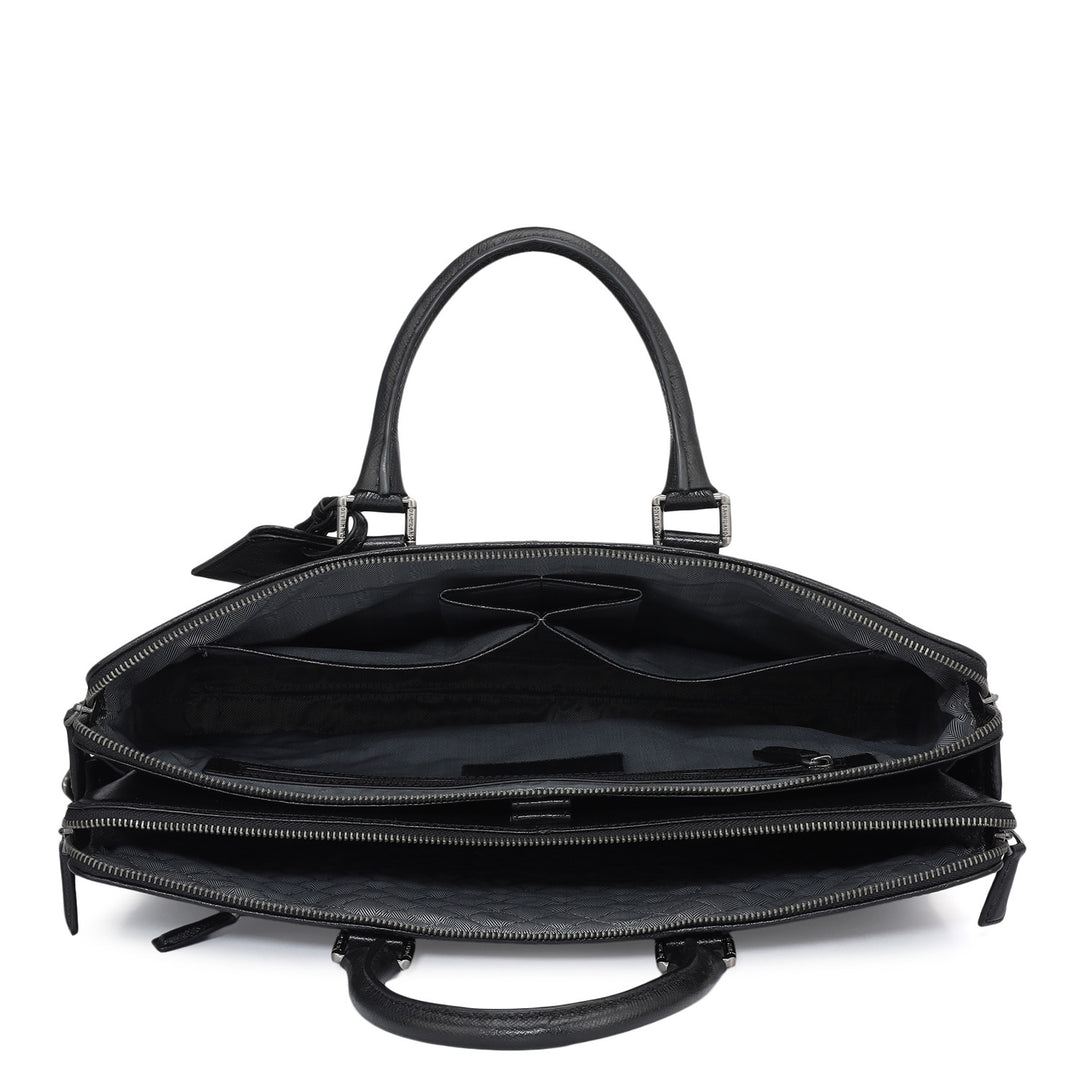 Croco Franzy Leather Laptop Bag - Black