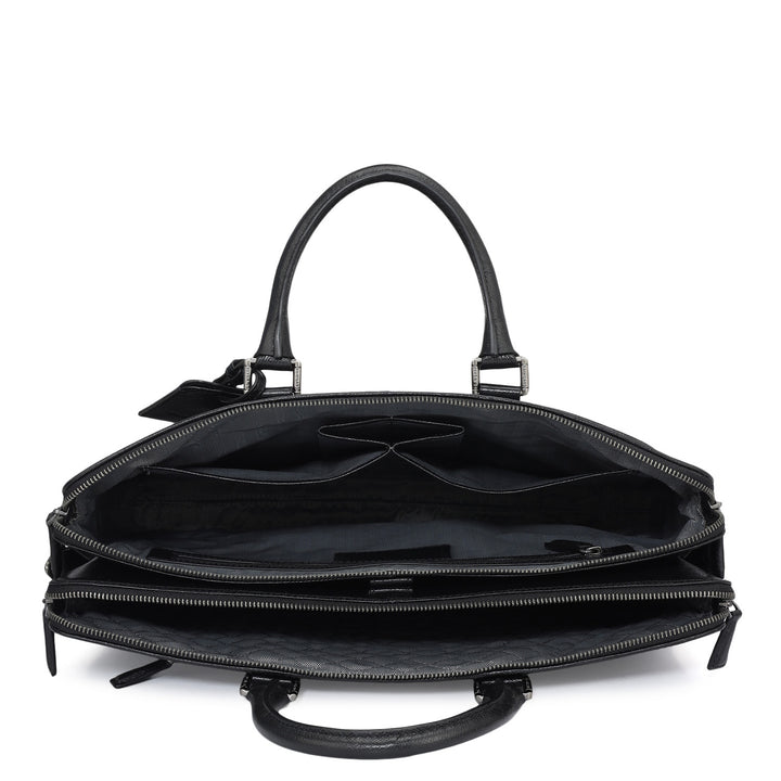 Croco Franzy Leather Laptop Bag - Black