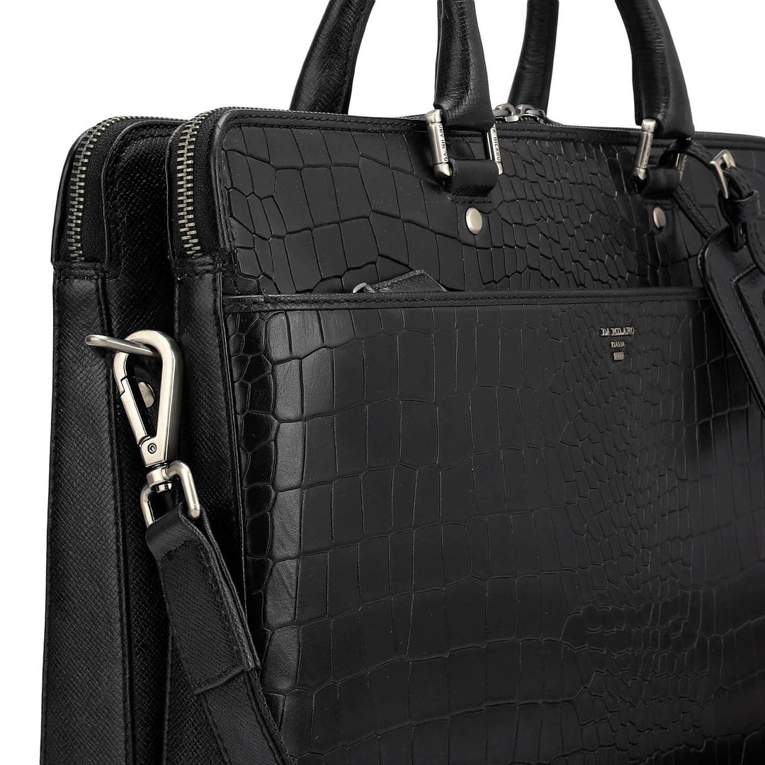 Croco Franzy Leather Laptop Bag - Black