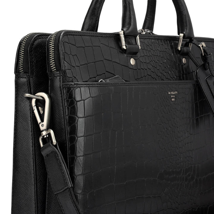 Croco Franzy Leather Laptop Bag - Black