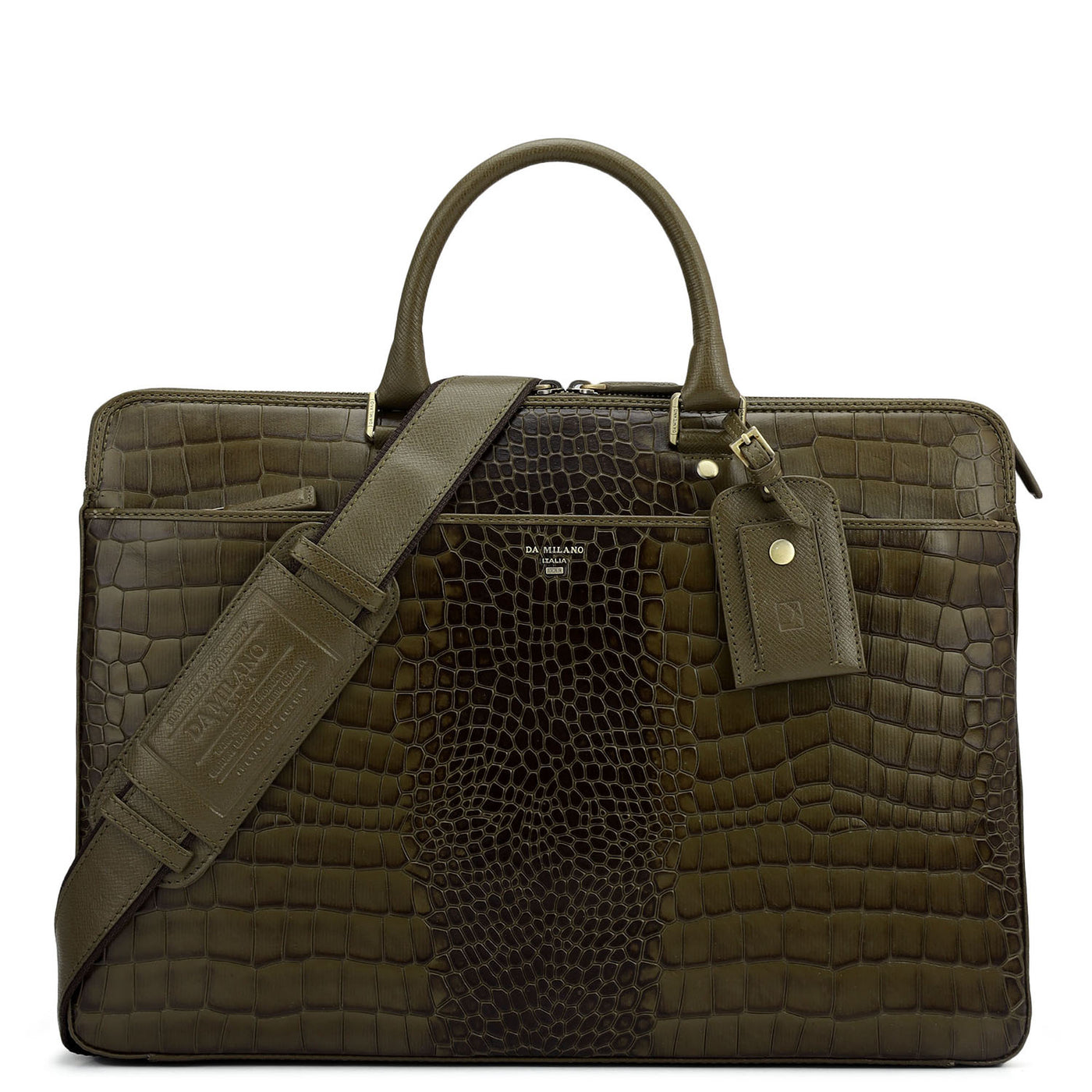 Croco Franzy Leather Laptop Bag - Military Green