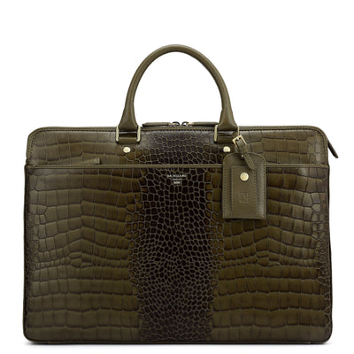 Croco Franzy Leather Laptop Bag - Military Green