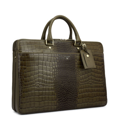 Croco Franzy Leather Laptop Bag - Military Green
