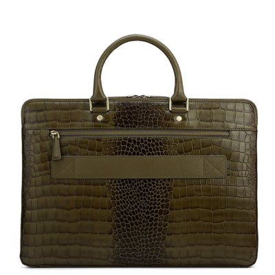 Croco Franzy Leather Laptop Bag - Military Green