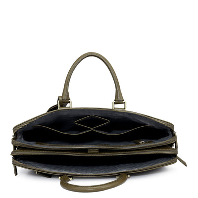 Croco Franzy Leather Laptop Bag - Military Green
