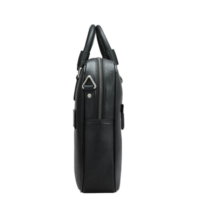 Wax Leather Laptop Bag - Black