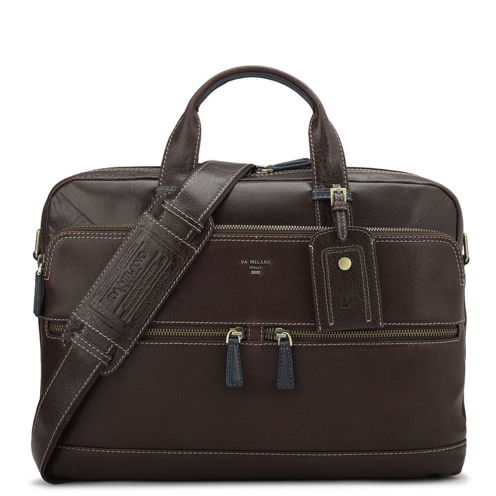 Elephant Pattern Leather Laptop Bag - Brown