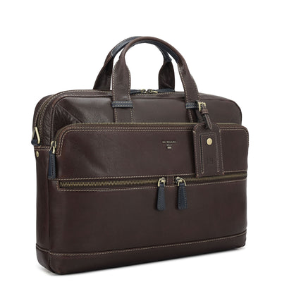 Elephant Pattern Leather Laptop Bag - Brown