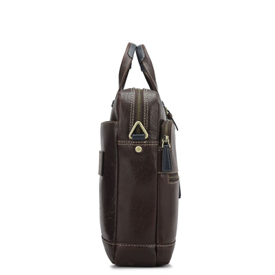 Elephant Pattern Leather Laptop Bag - Brown