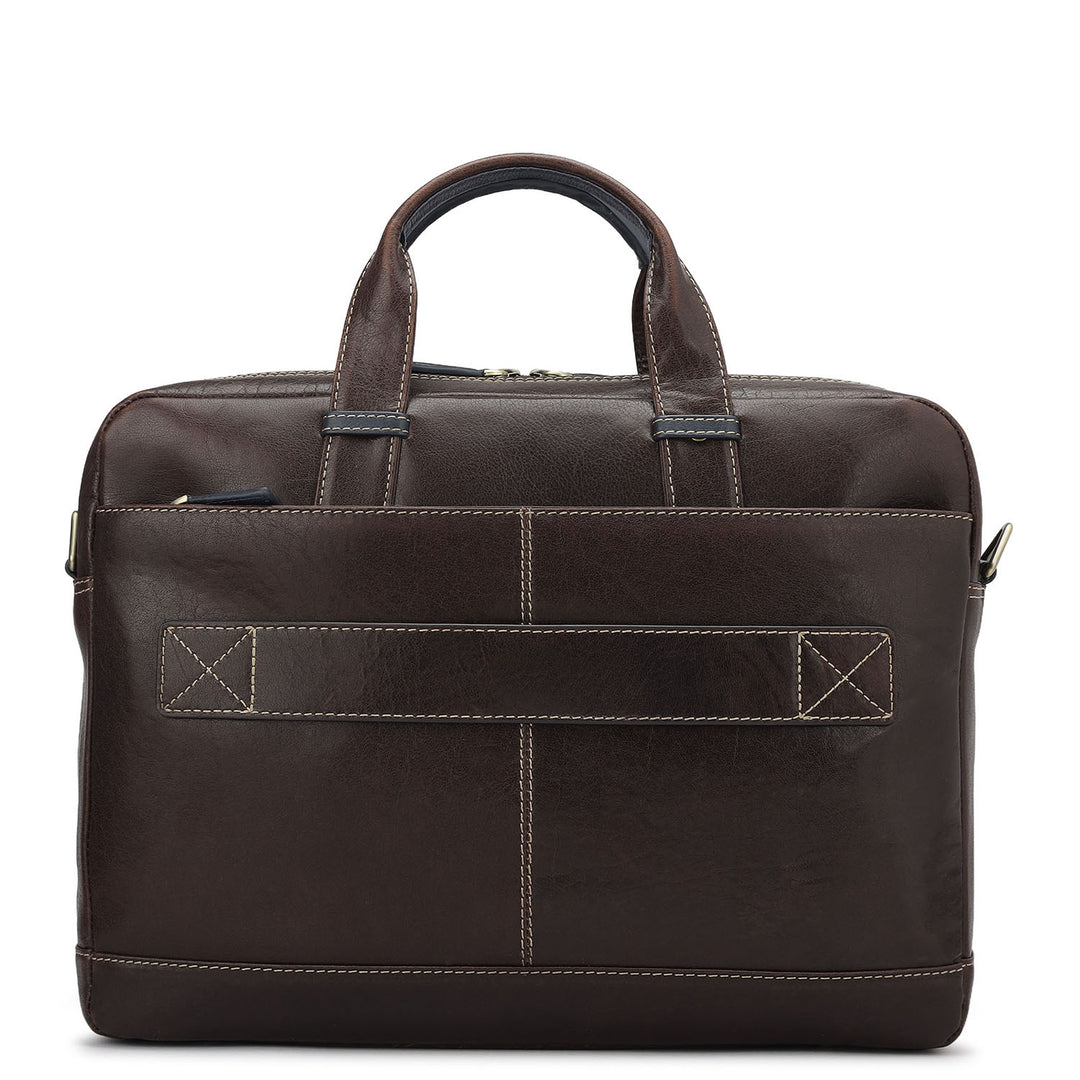 Elephant Pattern Leather Laptop Bag - Brown