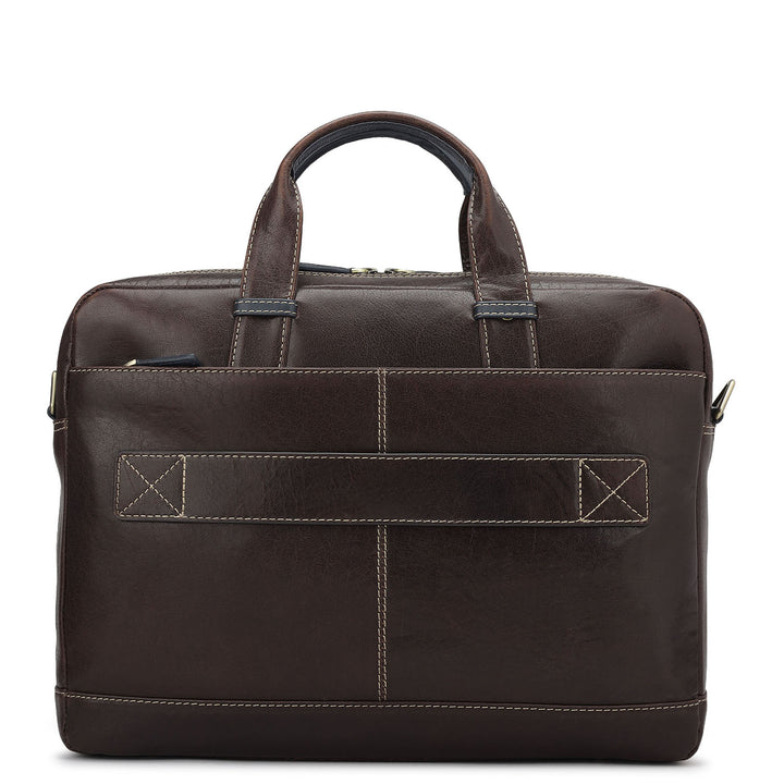 Elephant Pattern Leather Laptop Bag - Brown