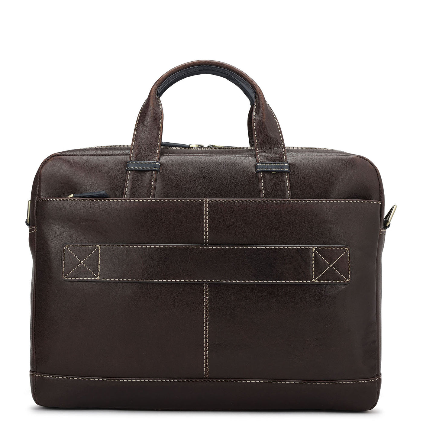Elephant Pattern Leather Laptop Bag - Brown
