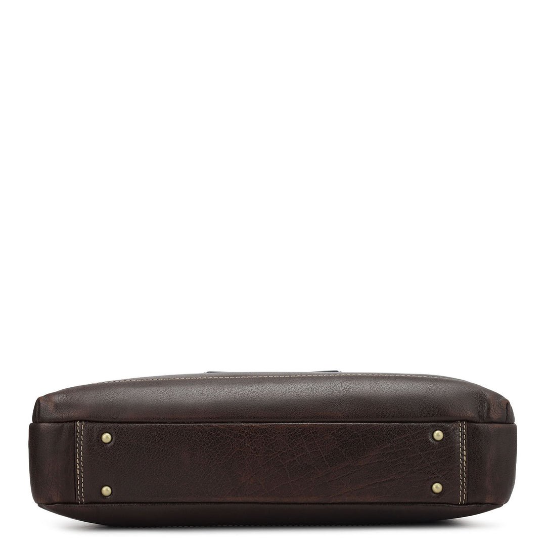 Elephant Pattern Leather Laptop Bag - Brown