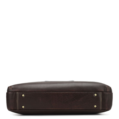 Elephant Pattern Leather Laptop Bag - Brown