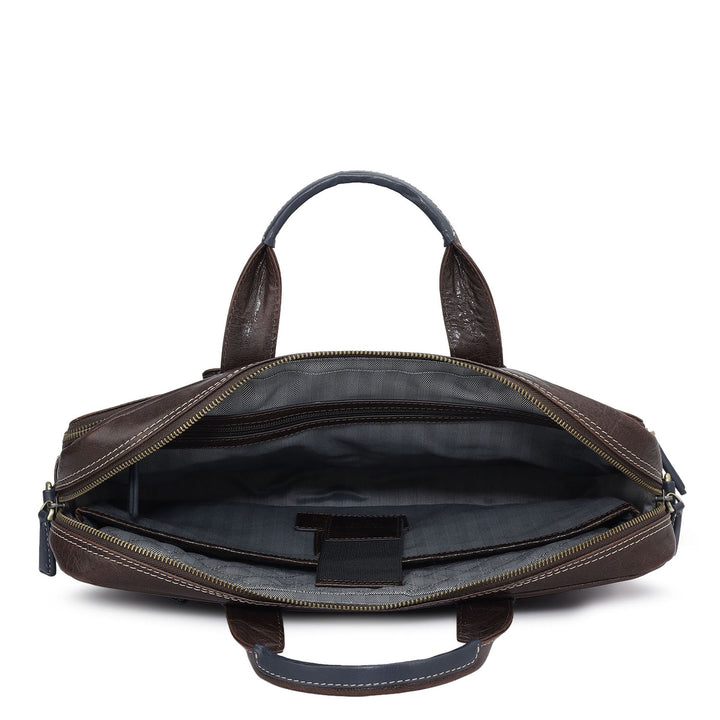 Elephant Pattern Leather Laptop Bag - Brown