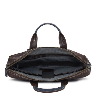Elephant Pattern Leather Laptop Bag - Brown