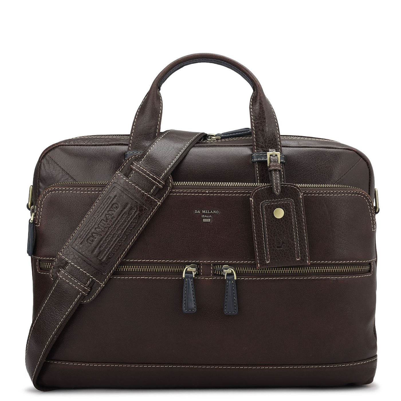 Elephant Pattern Leather Laptop Bag - Brown