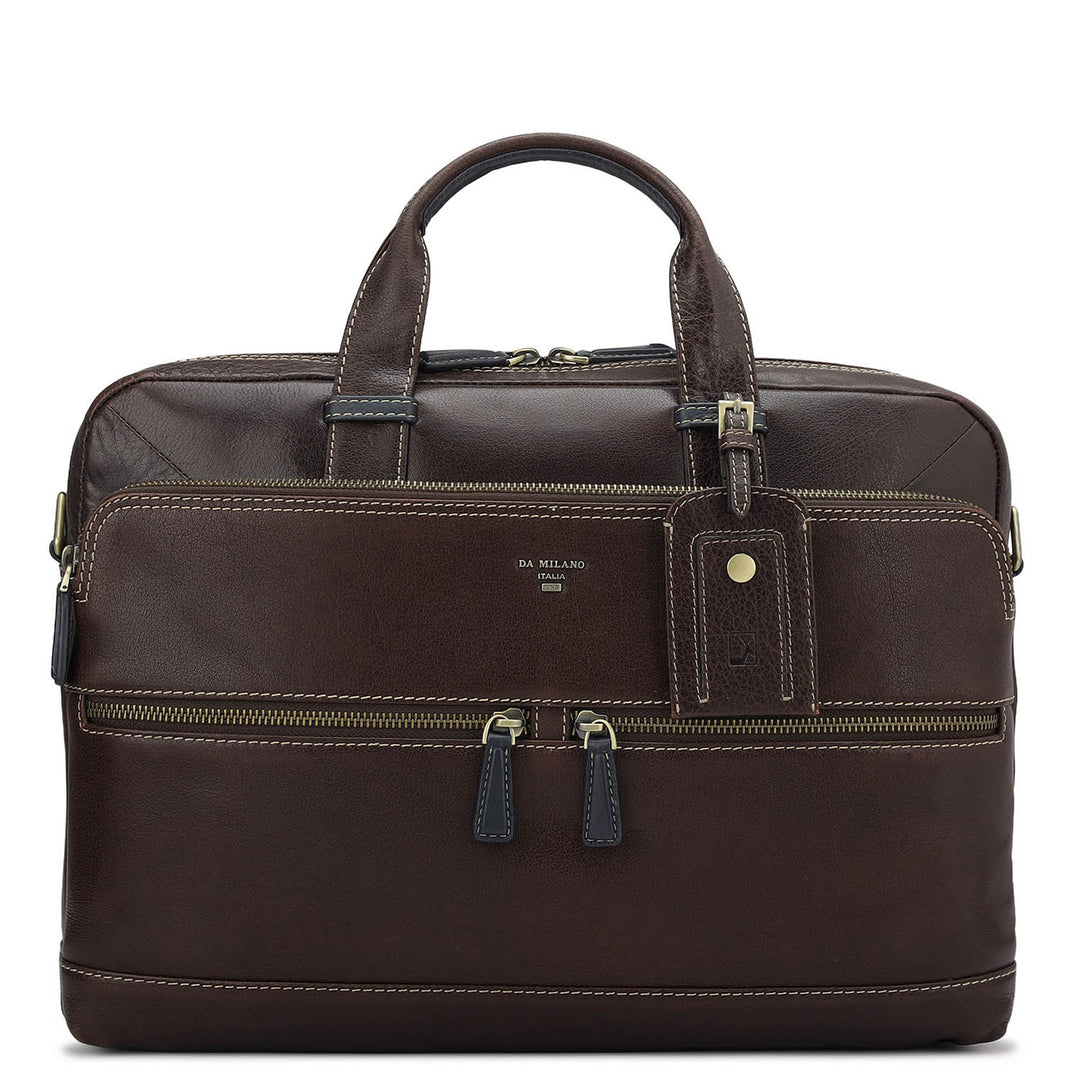 Elephant Pattern Leather Laptop Bag - Brown