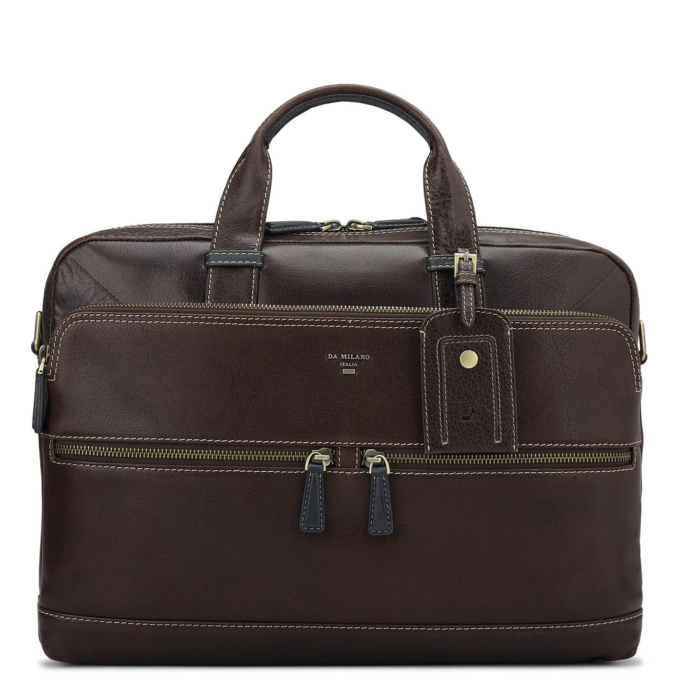 Elephant Pattern Leather Laptop Bag - Brown
