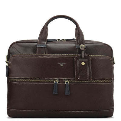 Elephant Pattern Leather Laptop Bag - Brown