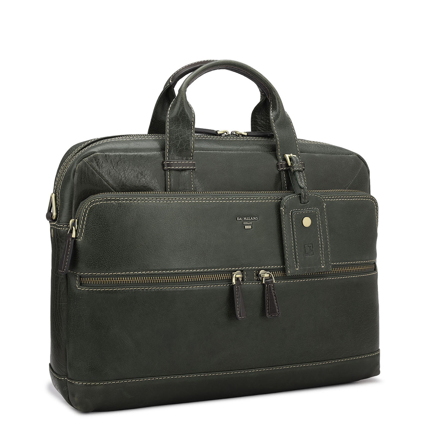 Elephant Pattern Leather Laptop Bag - Green