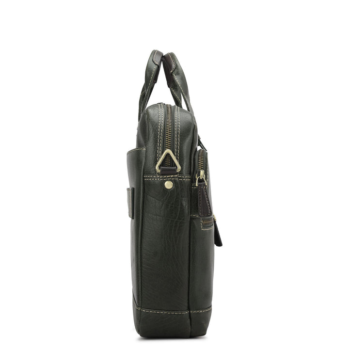 Elephant Pattern Leather Laptop Bag - Green