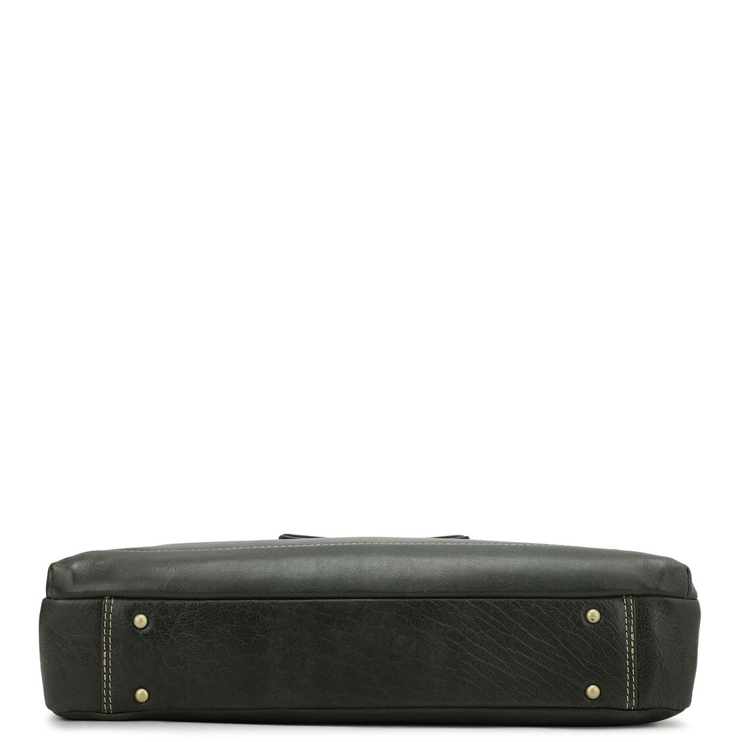 Elephant Pattern Leather Laptop Bag - Green