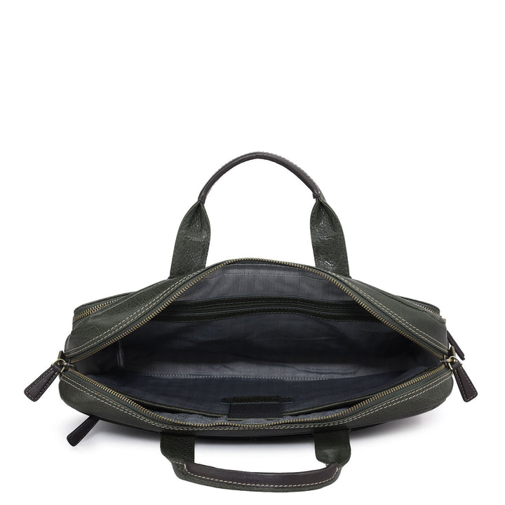 Elephant Pattern Leather Laptop Bag - Green