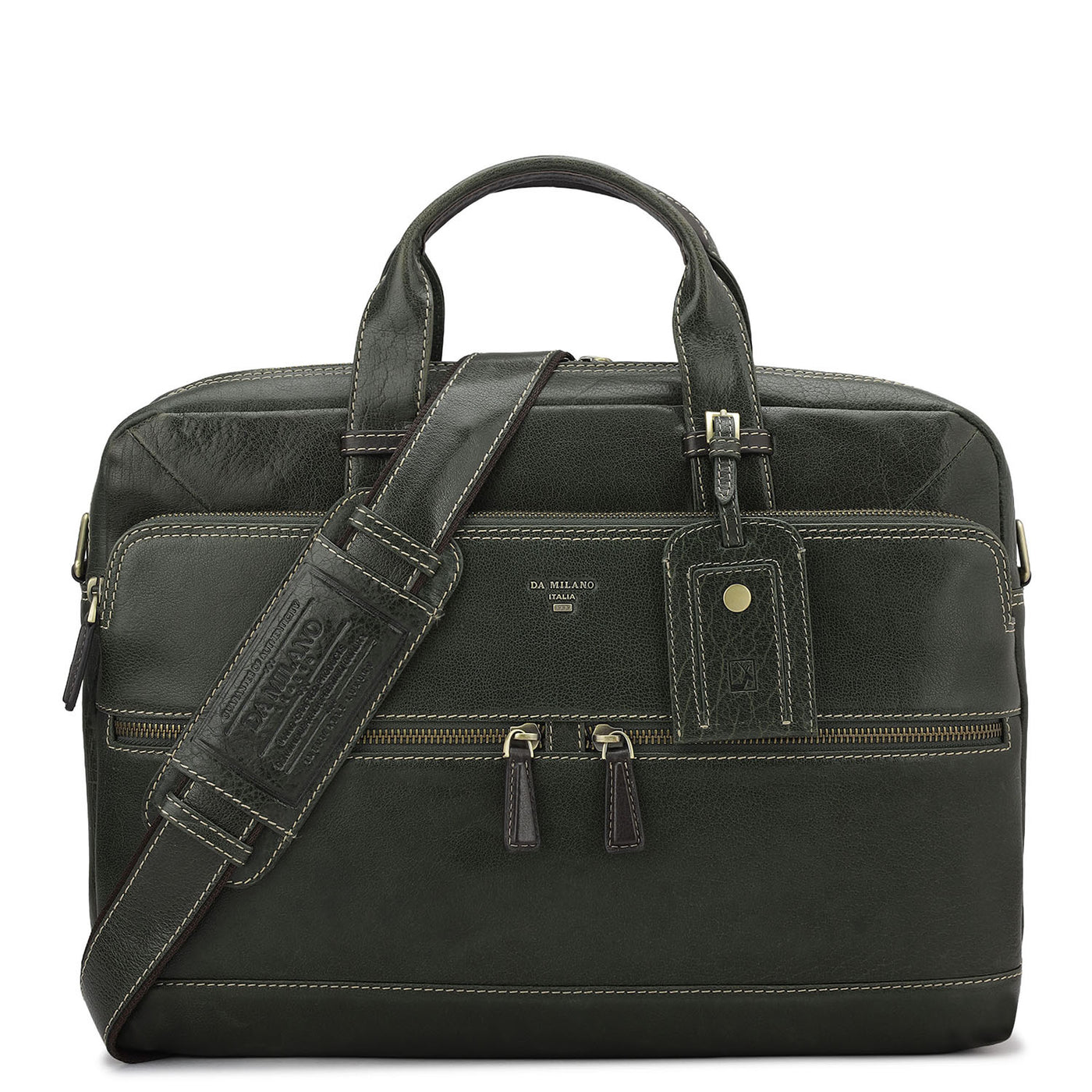 Elephant Pattern Leather Laptop Bag - Green