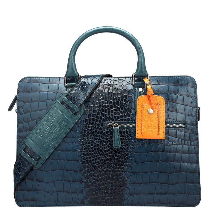 Croco Embossed Leather Laptop Bag – Ocean Blue