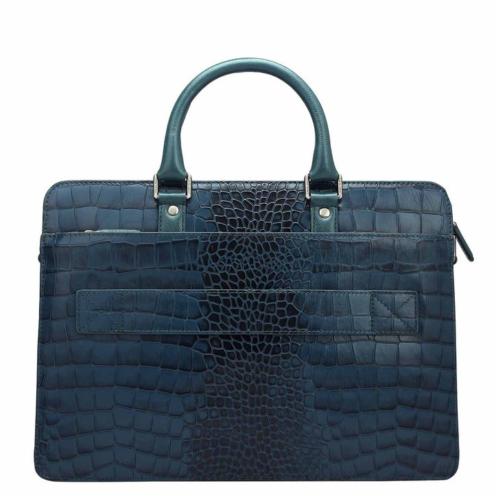 Croco Embossed Leather Laptop Bag – Ocean Blue