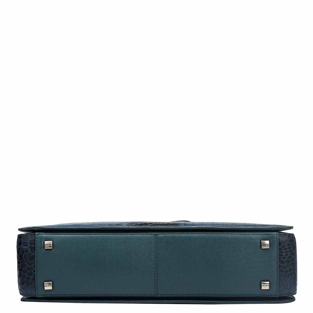 Croco Embossed Leather Laptop Bag – Ocean Blue