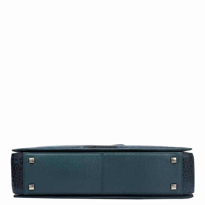 Croco Embossed Leather Laptop Bag – Ocean Blue