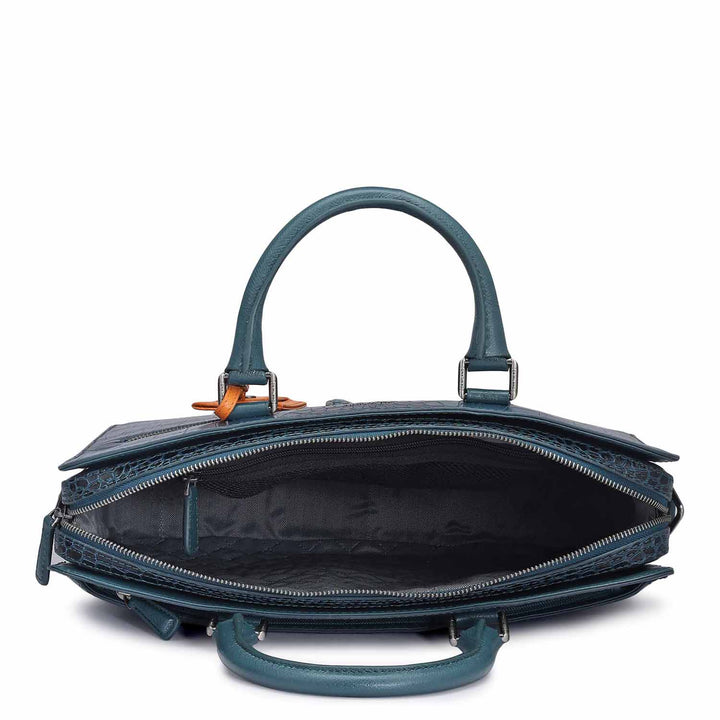 Croco Embossed Leather Laptop Bag – Ocean Blue