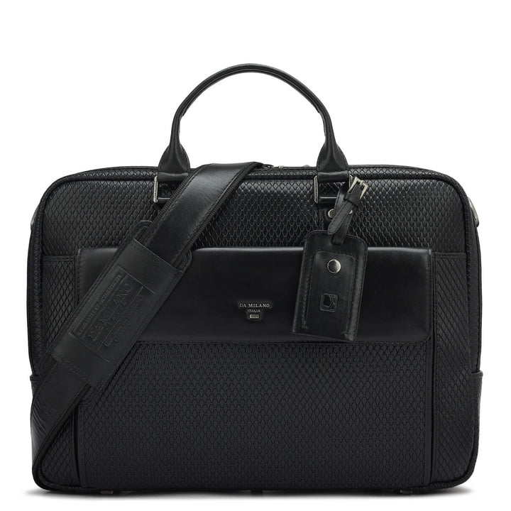 Mat Emboss Leather Laptop Bag - Black