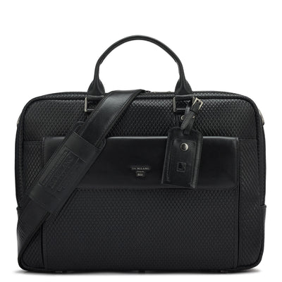 Mat Emboss Leather Laptop Bag - Black