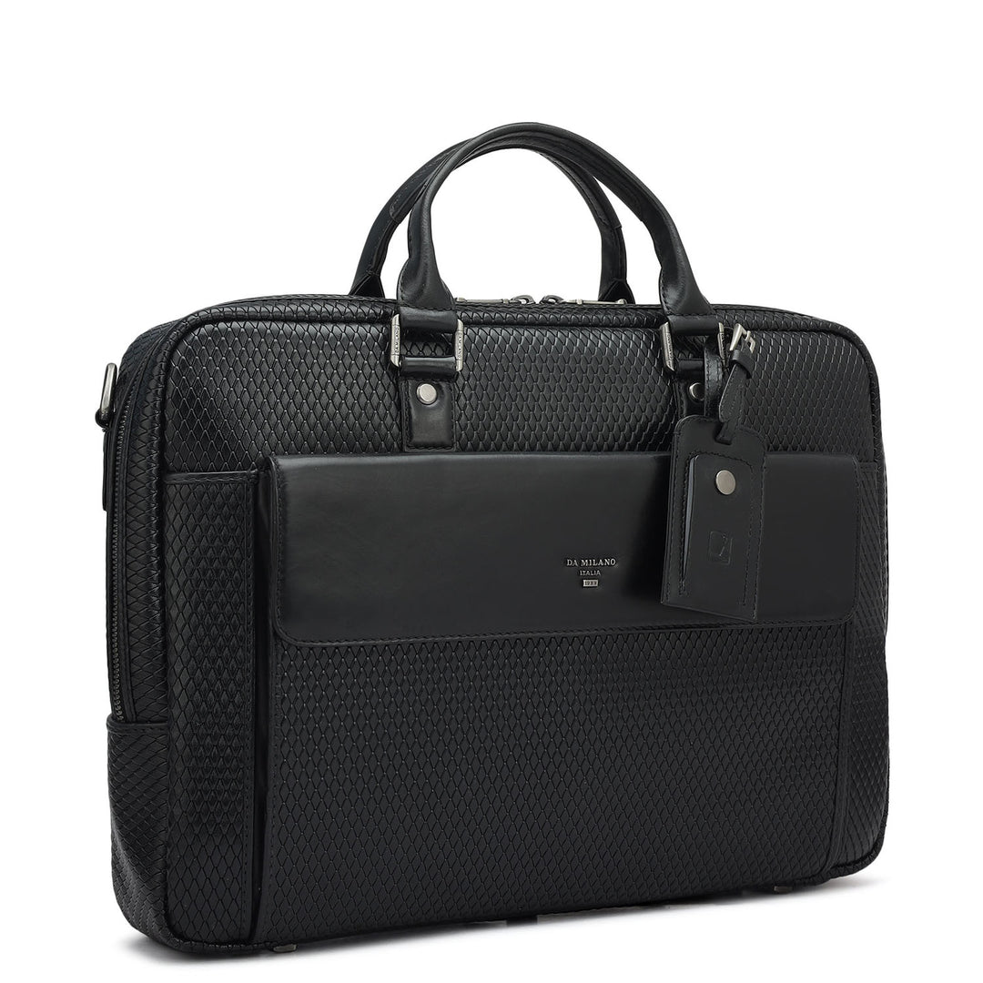 Mat Emboss Leather Laptop Bag - Black