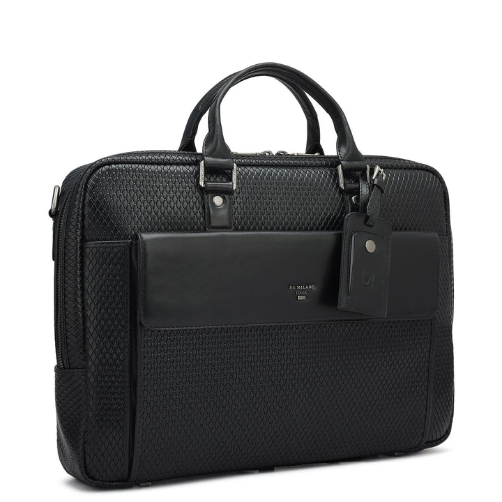 Mat Emboss Leather Laptop Bag - Black