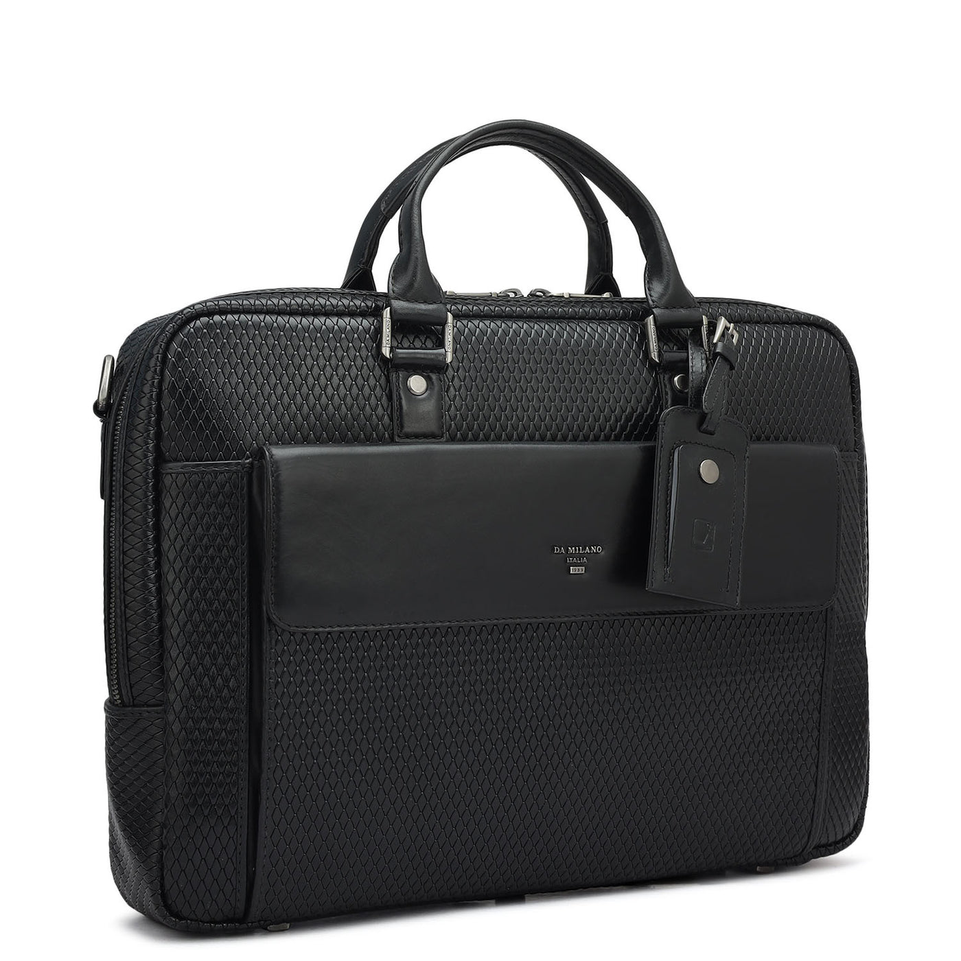 Mat Emboss Leather Laptop Bag - Black
