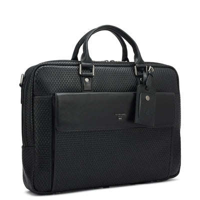 Mat Emboss Leather Laptop Bag - Black