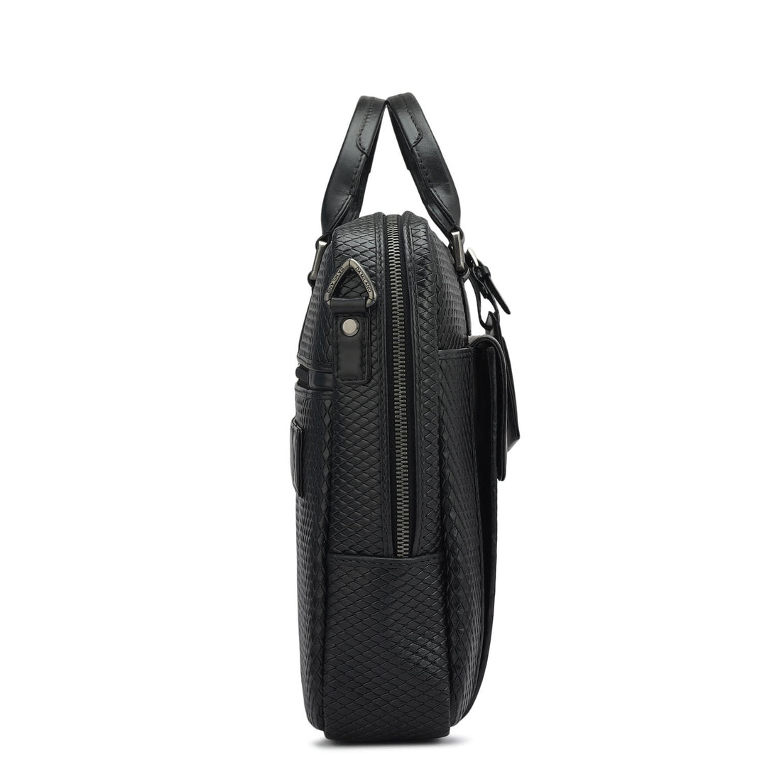 Mat Emboss Leather Laptop Bag - Black
