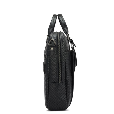Mat Emboss Leather Laptop Bag - Black