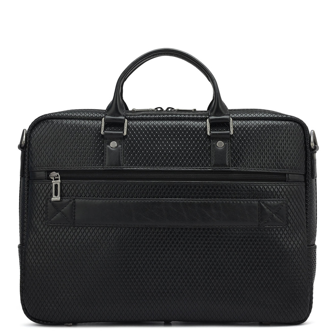Mat Emboss Leather Laptop Bag - Black