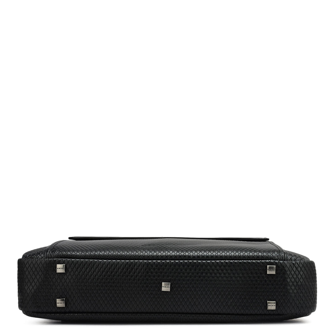 Mat Emboss Leather Laptop Bag - Black